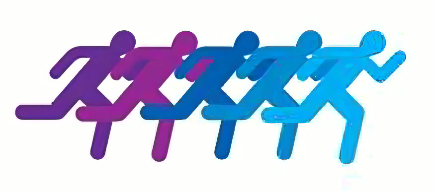 Icon featuring a group of people running