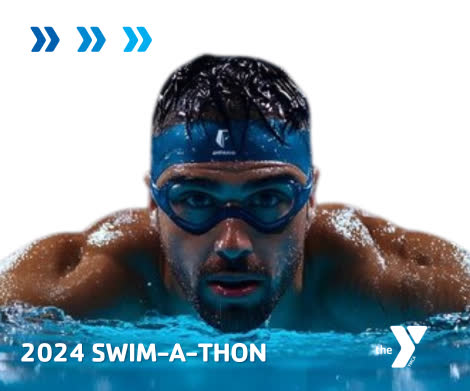 2024 YMCA Southcoast Swim-a-thon; a man with goggles swimming in a pool