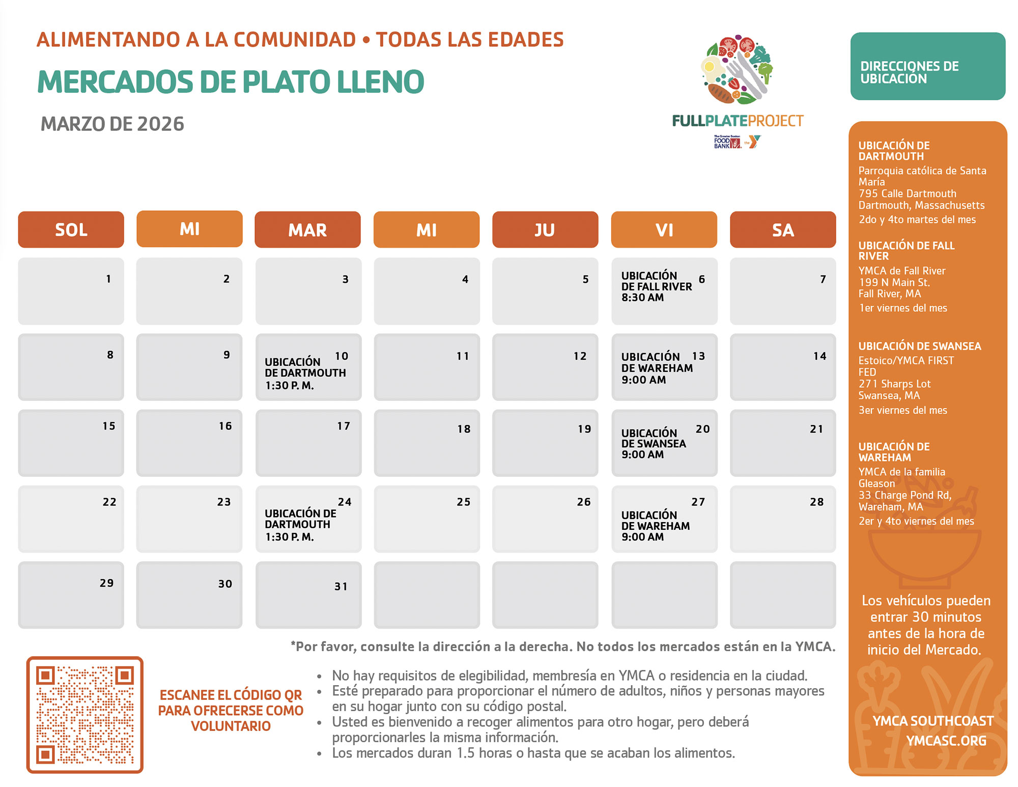 FULL-PLATE-SPANISH March 2026 Full Plate Project market schedule - Spanish