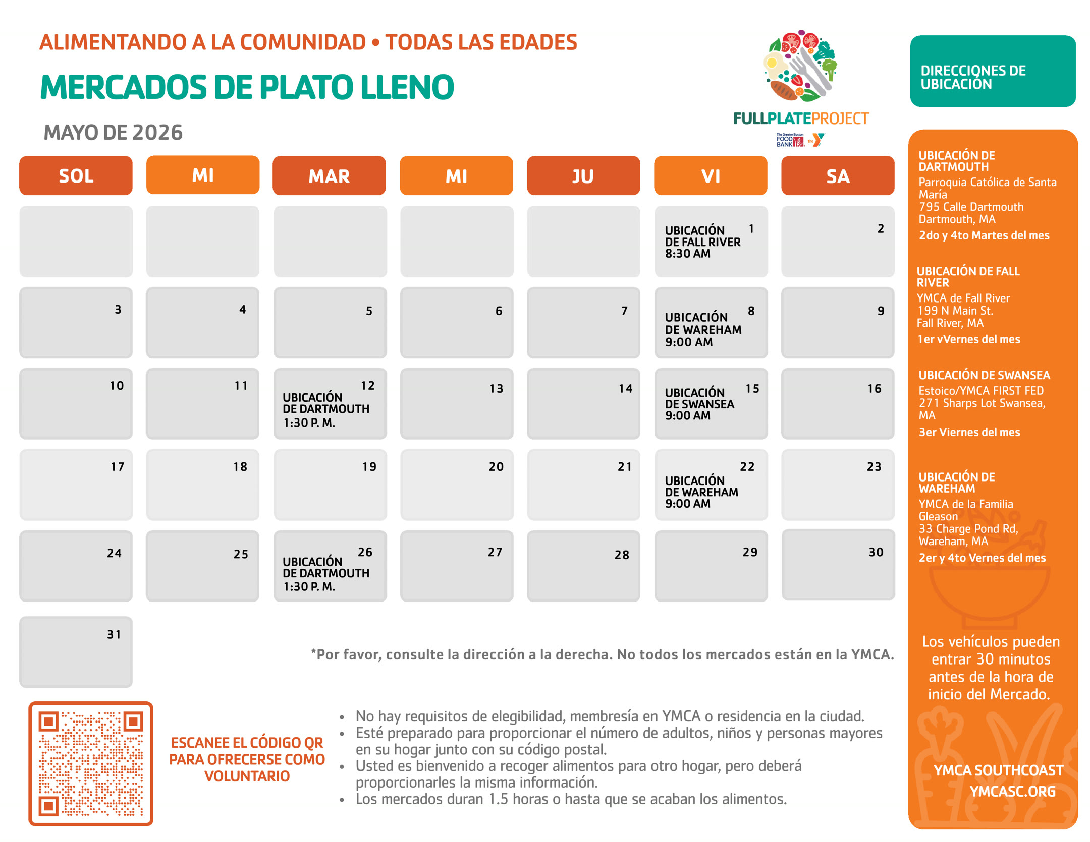 MAY 26 Full Plate Spanish_1-optimized May 2026 Full Plate Project market schedule—Spanish