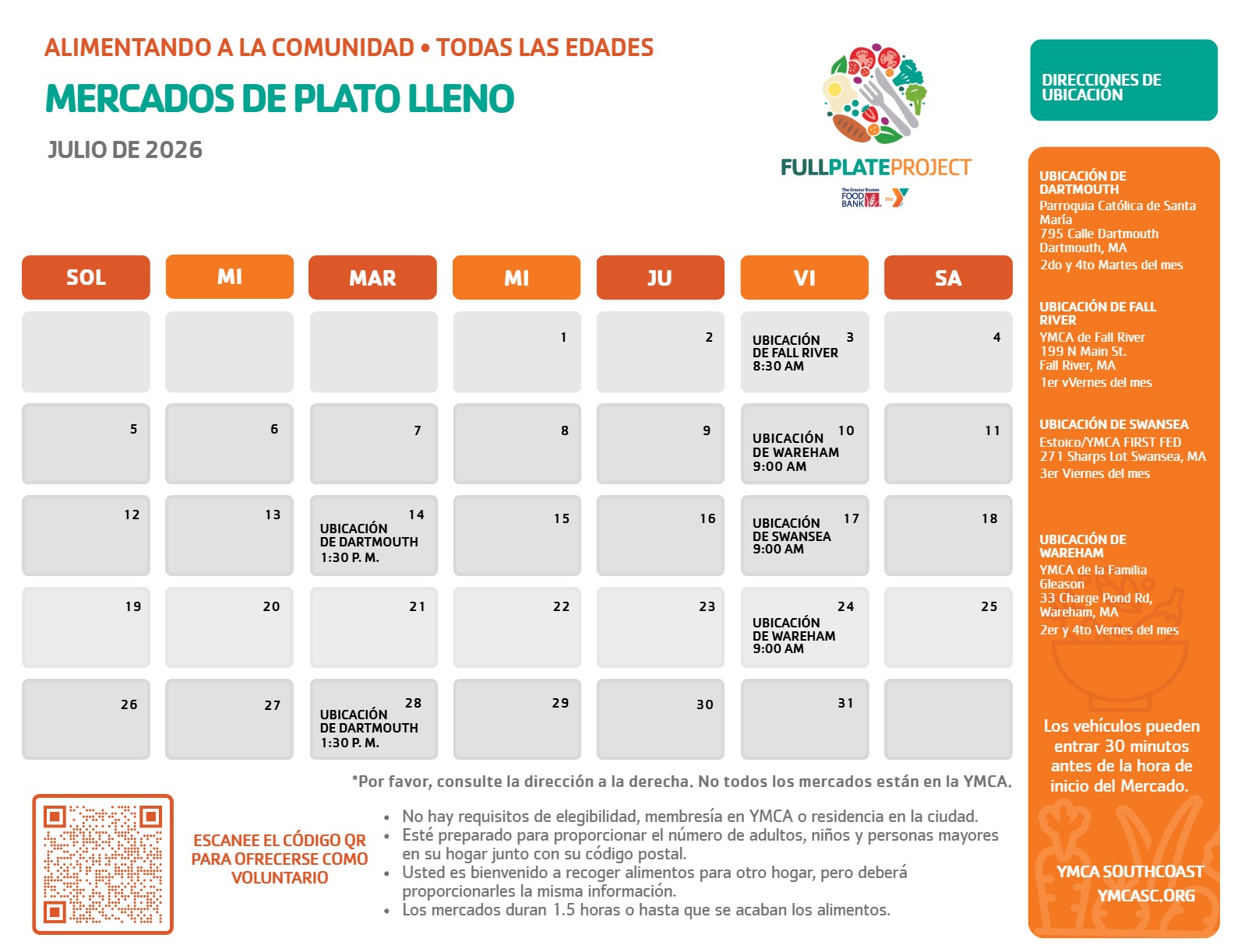 (Spanish) July26 - Full Plate July 2026 Full Plate Project market scheduleāSpanish