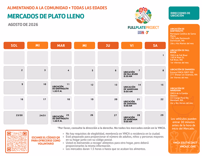 August 2026 Full Plate Project market schedule—Spanish