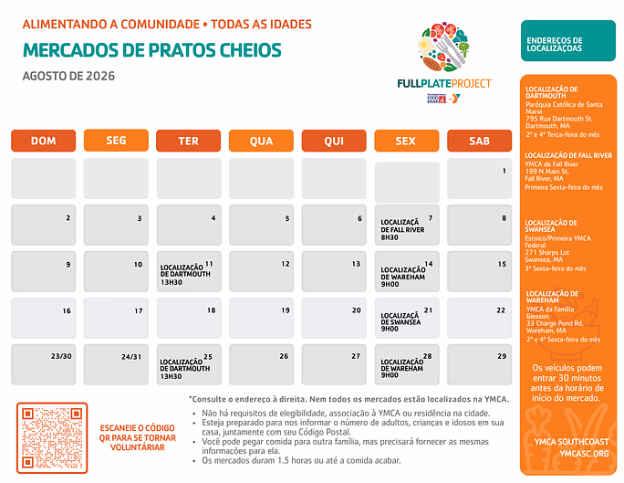 August 2026 Full Plate Project market schedule—Portuguese